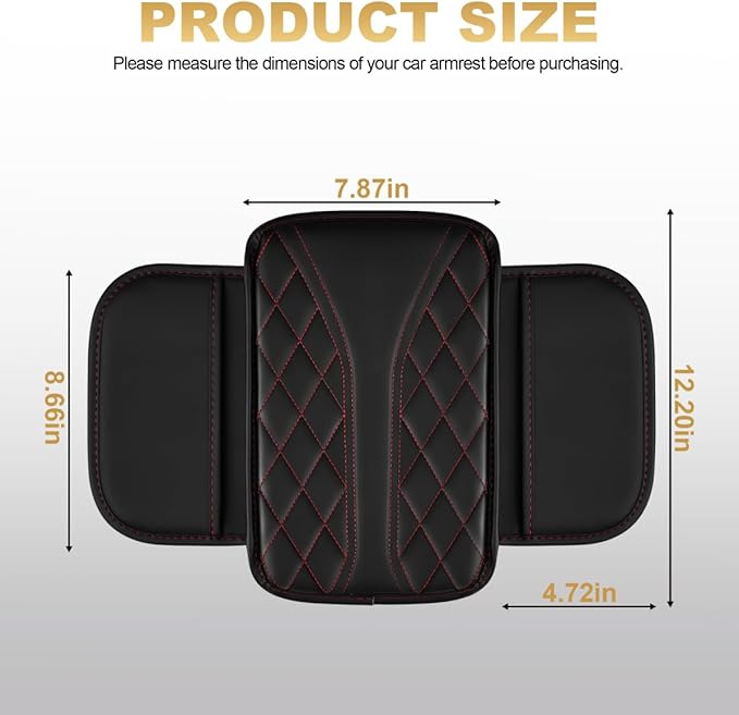 Center Console Cover Fit for RAV4 Scratch & Wear Resistant Waterproof Middle Console Cover with 2 Storage Bags(Black&Redline)