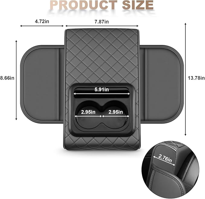 Center Console Cover Fit for Avalon Faux Leather Car Armrest Cushion with Storage Bags, Cup Holder ＆ Phone Storage Multifunctional Middle Console Cover(Grey)