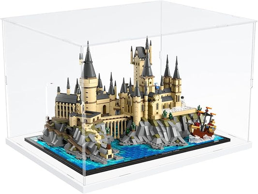Choowin Acrylic Display Case for Lego 76419 for Lego Hogwarts Castle and Grounds for Lego Display Thickened Clear Acrylic Display Cases for Collectibles Assemble Dustproof Display Box(White Base)