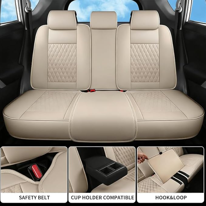 Car Seat Covers Full Set Custom Fit for Ford Fiesta 2011-2019 - Premium Faux Leather with Lumbar Support | Breathable, Waterproof, Anti-Slip, Durable (Beige,Full Set)