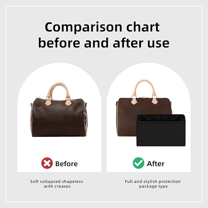 DGAZ Silk Purse Organizer Insert Fits LV Speedy 16/20/25/30/35/45 bags，Silky Smooth Bag Organizer，Luxury Handbag & Tote Shaper（Black，SP30）