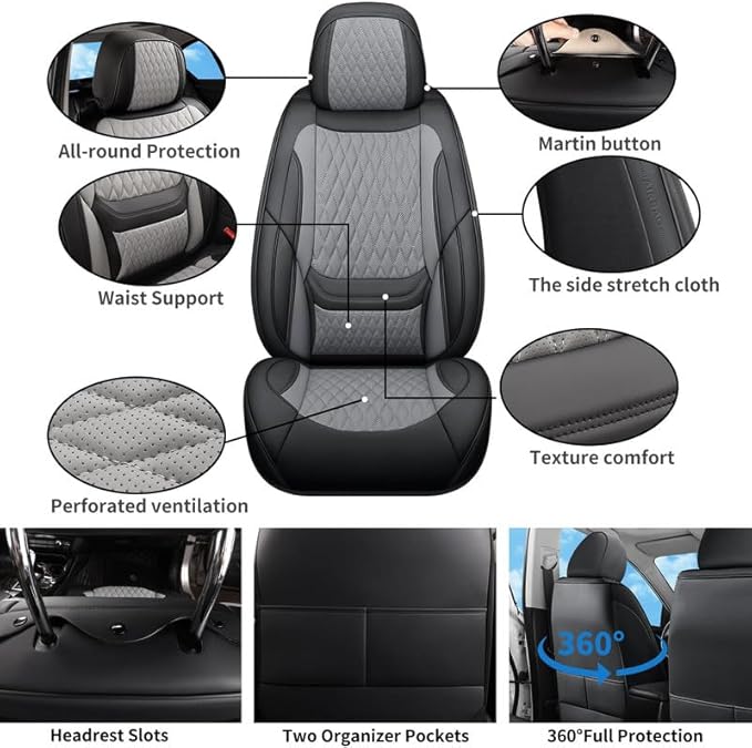 Car Seat Covers Full Set Custom Fit for Buick Envista 2024-2026 - Premium Faux Leather with Lumbar Support | Breathable, Waterproof, Anti-Slip, Durable (Black&Gray,Full Set)