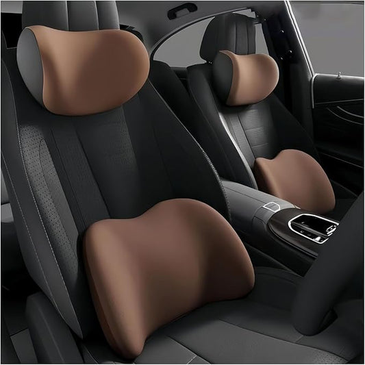 Car Lumbar Support Pillow and Car Neck Pillow Kit for Tata Nano 2008-2012 2013 2014 2015 2016 2017 2018, Car Seat Neck Back Rest Pillows, Ergonomic Car Seat Headrest & Lumbar Cushion