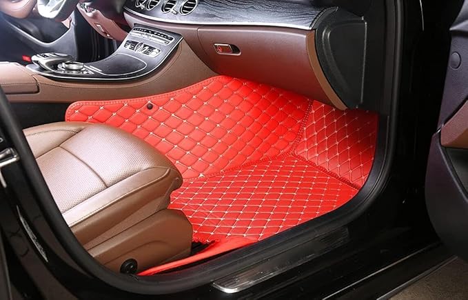 Custome Car Mats Accessories All Weather Floor mats Compatible with Automotive Floor Mats Passenger car mats (red Beige)