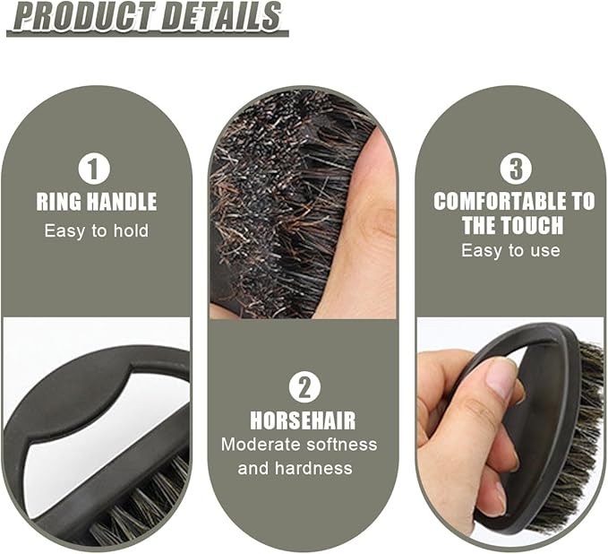 Soft Horsehair Bristle Leather Cleaning Brush for Car Interior, Comfortable Grip Car Wash Brush to Clean Upholstery Furniture Boots, Felt Hat Scrub Brushes Auto Detailing Cleaner Tool (1PC)