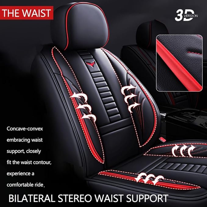 for Toyota RAV4 2008-2025 Car Seat Covers, Full Coverage Customized Seat Covers Premium Leather Waterproof Stain-Resistant Easy to Install (Full Set with Pillows, Black&Red)