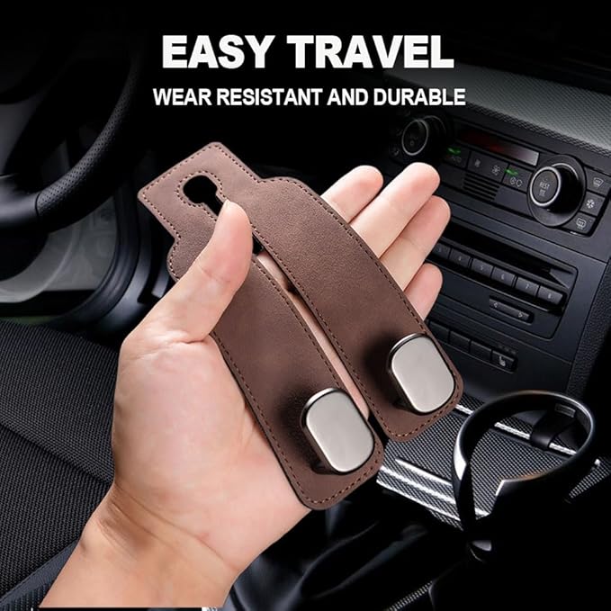 2026 New 2 in 1 Car Seat Back Storage Hook, Car Backseat Organizer Accessories, Premium Leather Headrest Hook for Auto Hooks Organizer for Handbag Purse Coat Bags (1, Brown)