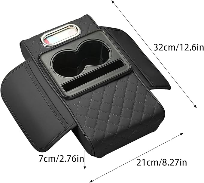 Car Center Console Cover for Hyundai Tucson 2021-2024, Leather Armrest Cushion Protector Pad with Tissue Box Holder Storage Pockets Cup Holder Phone Slot, B/Black-red