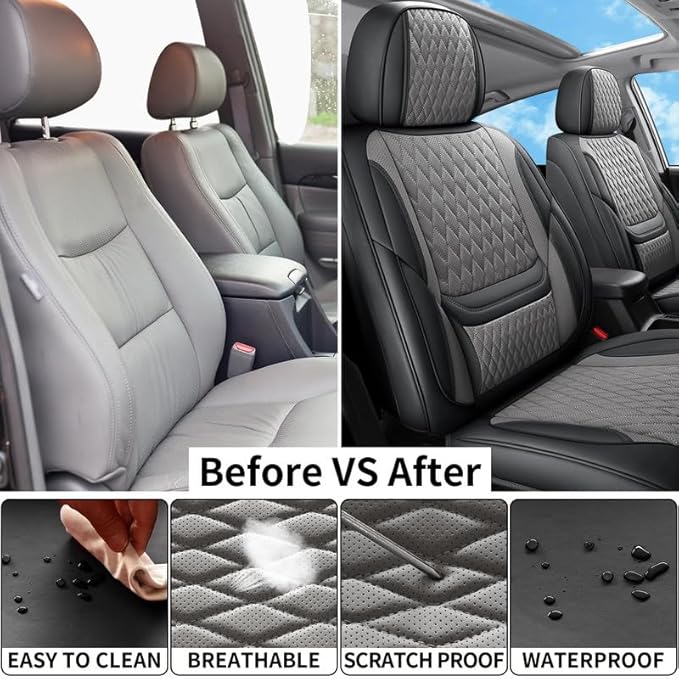 Car Seat Covers Full Set Custom Fit for Mercury Mountaineer 1997-2010 - Premium Faux Leather with Lumbar Support | Breathable, Waterproof, Anti-Slip, Durable (Black&Gray,Full Set)