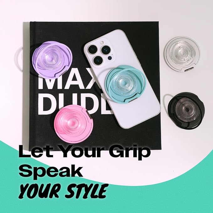 On The Grip Compatible with Magsafe Ultra-Thin Collapsible Phone Grip – Sleek Magnetic Phone Holder for iPhone & Android, 360 Rotation, Wireless Charger Compatible, Durable & Portable (Turquiose)