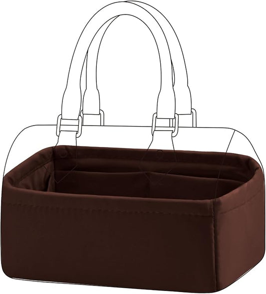 DGAZ Silk Purse Organizer Insert Fits LV Speedy 16/20/25/30/35/45 bags，Silky Smooth Bag Organizer，Luxury Handbag & Tote Shaper（Global Brown，New nano 16）