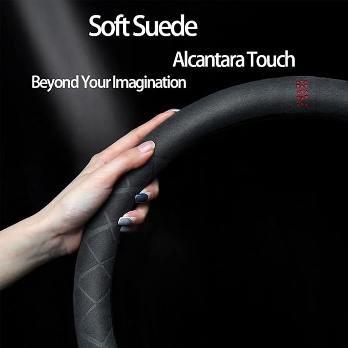 Suede Steering Wheel Cover,Compatible with Toyota 4Runner Sequoia Tacoma Tundra Sienna Suede Leather Sport Non-Slip Wheel Cover Car Interior Accessories 15.5 16 inch for Man and Women