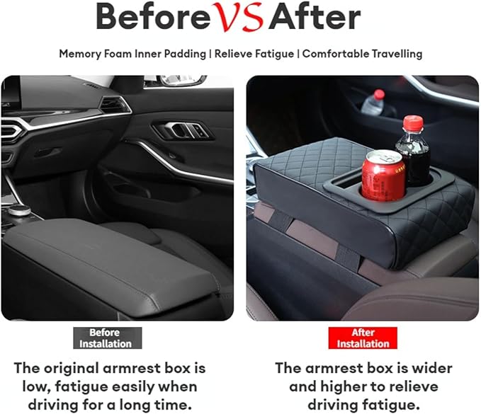 Center Console Booster Cover Car Armrest Box Pad Leather Arm Rest Cushion with Cup Holder Mobile Phone Storage Armrest Protection Pad for Car (Pure Coffee, 13.58 * 8.07 * 2.95 inch)