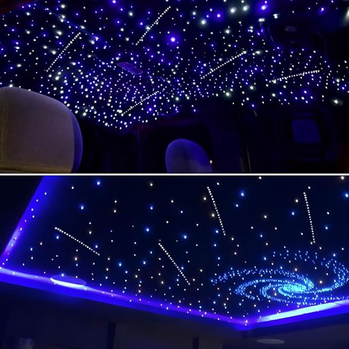 AKEPO 18W Dual Color Twinkle+Meteor All-in-one Fiber Optic Lights, 400pcs*0.03in*9.8ft+240pcs Shooting Star Fibers Remote/APP Starlight Headliner Kit Car Home Music Activated Optical Star Ceiling Kits