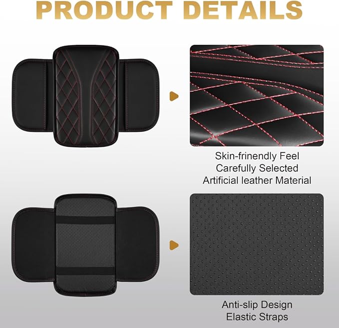 Center Console Cover Fit for Venza Scratch & Wear Resistant Waterproof Middle Console Cover with 2 Storage Bags(Black&Redline)