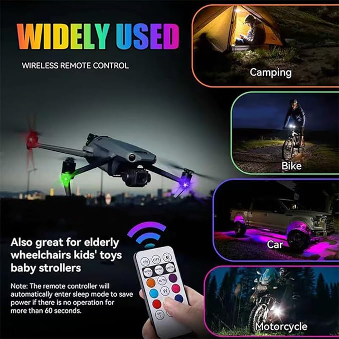 12PCS Upgraded 4LEDs Wireless LED Strobe Lights with Remote Control，High Brightness 8 Colors Type-C Interior Car Lights Anti-Collision Warning Lights for Car Interior Drone Bike Motorcycle