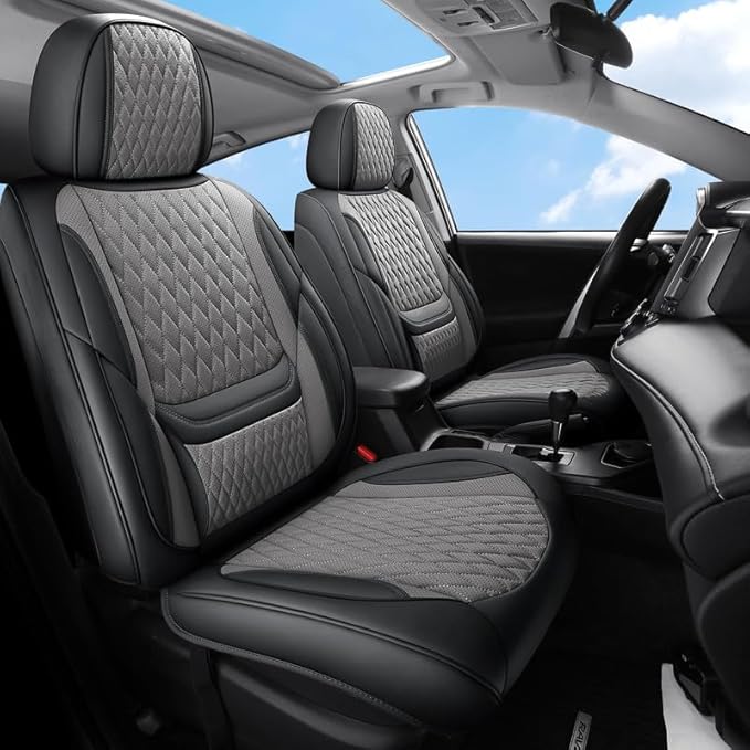 Car Seat Covers Full Set Custom Fit for Chevrolet/Chevy Colorado 2015-2026 - Premium Faux Leather with Lumbar Support | Breathable, Waterproof, Anti-Slip, Durable (Black&Gray,Full Set)