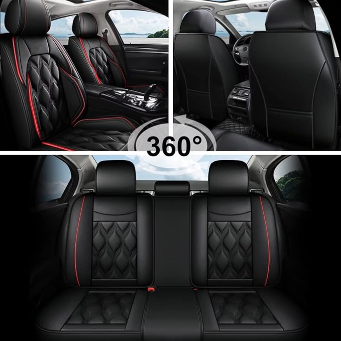 AOMSAZTO Car Seat Covers Fit for Acura TL 2008-2014 Leather Car Seat Cover Seat Cushion Protector Airbag Compatible Waterproof Full Set 5 Seats Black