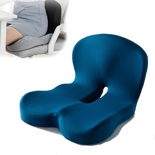 Back and Seat Cushion, Soothe+Cushion,Car Seats with Lumbar Support,Memory Foam Non Slip Skin with Back Support for Office Chair, Car (Navy Blue)