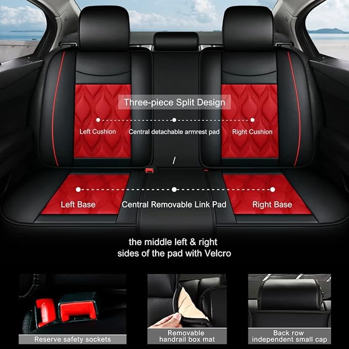 AOMSAZTO Car Seat Covers,Full Set 5 Seats Custom Fit for Ford Taurus 2002-2019,Leather Carseat Automotive Cushion Covers Seat Protector,Airbag Compatible Waterproof Black&Red