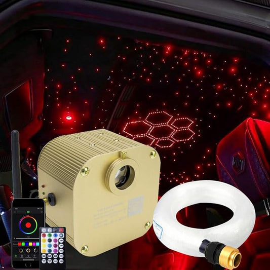 AZIMOM Bluetooth/APP Control 16W Twinkle Fiber Optic Lights Star Ceiling Lighting Kits 550pcs*0.03in13.1ft Fiber Strands RGBW Music Sound Control Light Engine Home Indoor Car Interior Decor