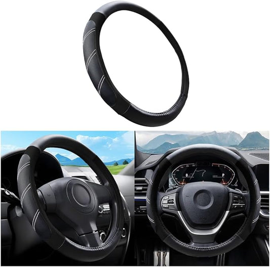 Mandark Car Steering Wheel Cover, Elastic Sport Leather Vehicle Steering Wheel Protector, Non-Slip Soft Grip Padded Auto Interior Protective Accessories, 14.5-15 Inch Universal Fit（Black）