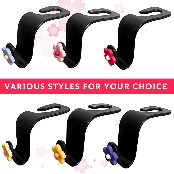 4 PCS Car Seat Headrest Hook, Plastic Headrest Hooks with Adhesive Flower, Auto Back Seat Hanger Storage Hook for Grocery Bag Purse Handbag Umbrella, Car Accessories (Blue)