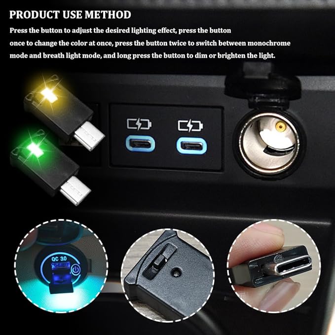 2PCS Mini USB LED Car Light, Car Lights Interior, USB LED Car Interior Atmosphere Lamp, Universal Portable Auto Ambient Lighting Kit Car Interior Accessories for Laptop, Home, Office (2PCS)