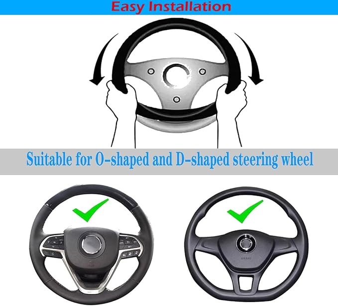 Black Leather Mountains 4x4 Off Road Steering Wheel Cover,Elastic Breathable Design,Universal 14-15 Inch Compatible with TRD Tacoma Tundra 4Runner Sequoia Rav4 Car Accessories