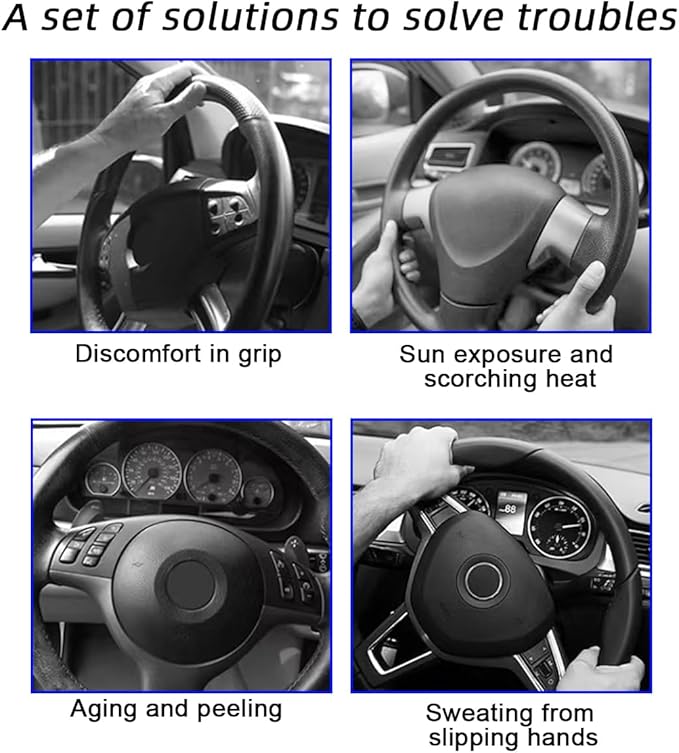 Mandark 3PCS Carbon Fiber Car Steering Wheel Cover, Anti-Skid Leather Vehicle Segmented Steer Wheel Protector, Auto Interior Protection Guard Accessories, Universal for Most Cars (Black)
