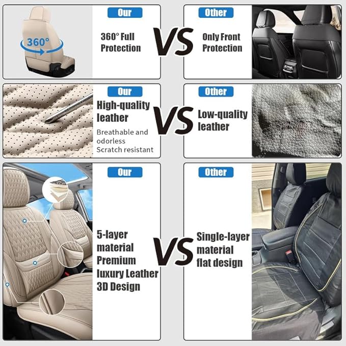 Car Seat Covers Full Set Custom Fit for Pontiac G8 2008-2009 - Premium Faux Leather with Lumbar Support | Breathable, Waterproof, Anti-Slip, Durable (Beige,Full Set)