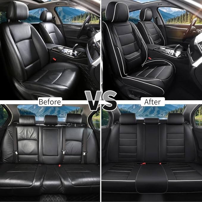 Car Seat Covers Full Set Custom Fit for Buick Envision 2016-2026-Luxury Leather with Lumbar Support, Breathable, Waterproof, Anti-Slip, Durable, Easy to Install (Black&White,Full Set)