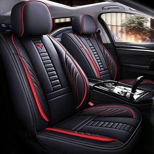 for Toyota CHR Seat Covers 2018-2026, Full Coverage Customized Car Seat Covers, Premium Leather Waterproof Stain-Resistant Easy to Install (Standard 5 Seats, Black&Red)