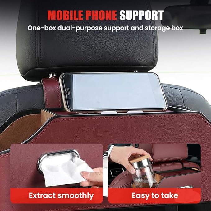 3-in-1 Car Backseat Organizer, 2026 Multifunctional Car Back Seat Storage Organize Box with Cup Holder Tissue Box, for Hold Phones, Snacks, Drinks, Handbags (Black)