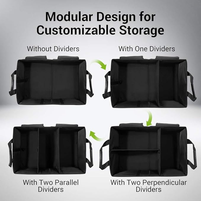 MIU COLOR Car Trunk Organizer with Lid, Collapsible Car Storage Organizer with Reinforced Leather Handles, Non-Slip Bottom, Trunk Organizer for SUV, Van, Jeep (Black with Strap, Extra Large)