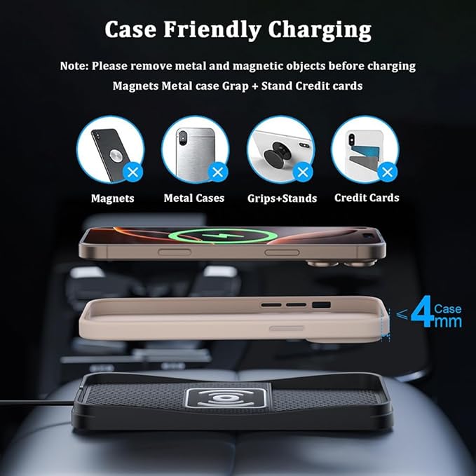 Car Wireless Charger Pad for Ford Ranger 2000-2011 2019-2025, Type-C/USB 20W Fast Wireless Car Charger Pad Non-Slip Cordless Charging Mat,B-30cm Cable USB Plug