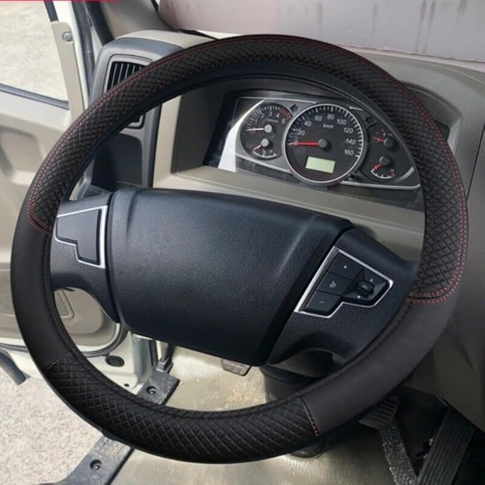 Car Semi Truck Van Leather Steering Wheel Cover Fits 14 15 16 17 18 19 Inch Maximum Grip Non Slip Durable Universal Fit for Most Vehicles (47cm/18.5in,Black)