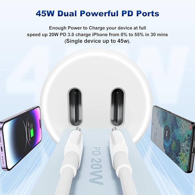 for iPhone 14 13 Car Charger,[MFi Certified]45W Dual Port USB C Rapid for Apple Car Adapter with 3ft Type C to Lightning Cable Fast Charging for iPhone 14 Pro/14 Pro Max/14 Plus/13/12/11/XS/XR/SE,iPad