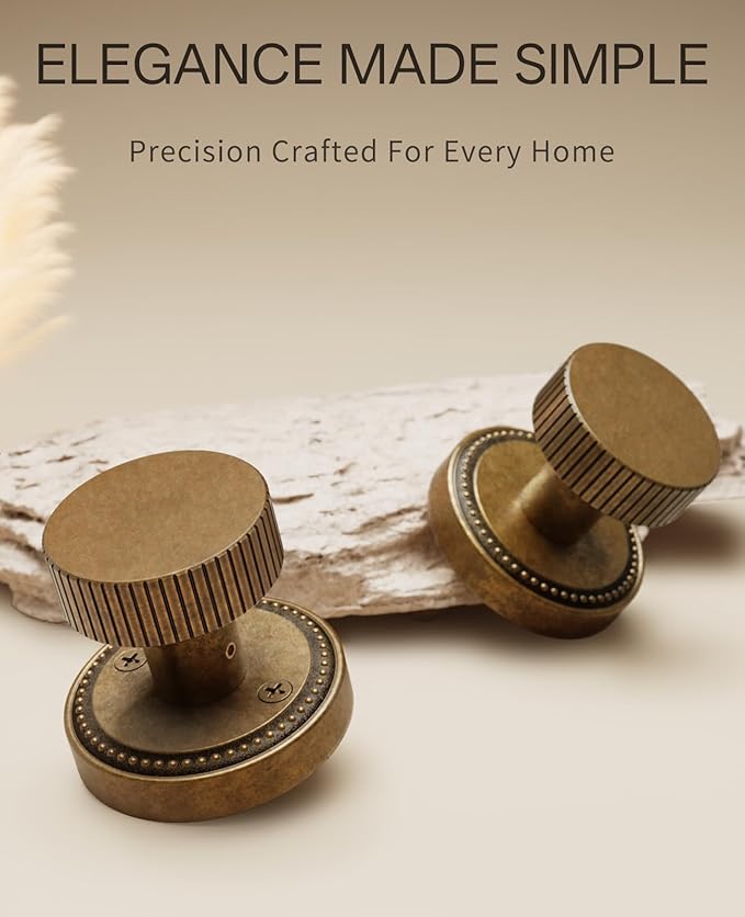 Asidrama 4 Pack Antique Brass Passage Door Knobs with Lock, Vintage Door Handles with Antique Brass Door Knobs Interior for Bedroom or Bathroom, Heavy Duty Door Lever for Left Right Sided Doors