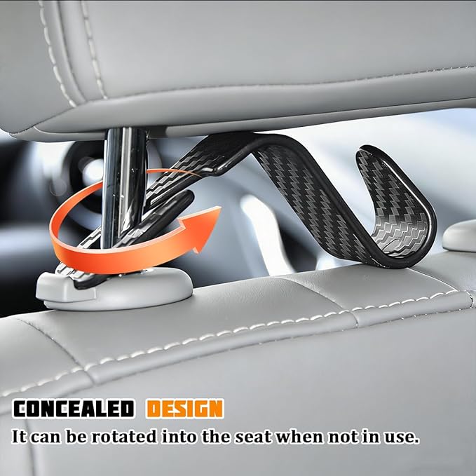 4PCS Car Seat Headrest Hook, Automotive Back Seat Storage Holder Hanger, Vehicle Interior Backseat Organizer Hanging Hook for Purse Handbag Grocery Bags, Universal Fit (Black)