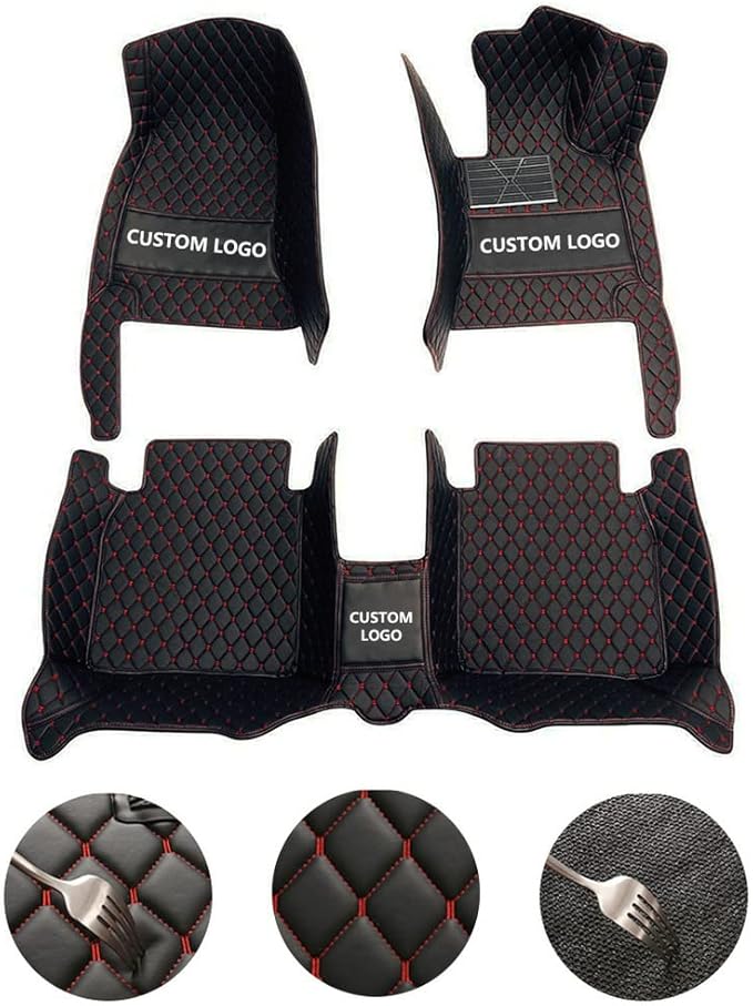 Customize Car Floor Mats for 99% Sedan SUV Sports Car All Weather Leather Full Coverage Waterproof Non-Slip Vehicle Lining Pads (Black Blue Stitching)
