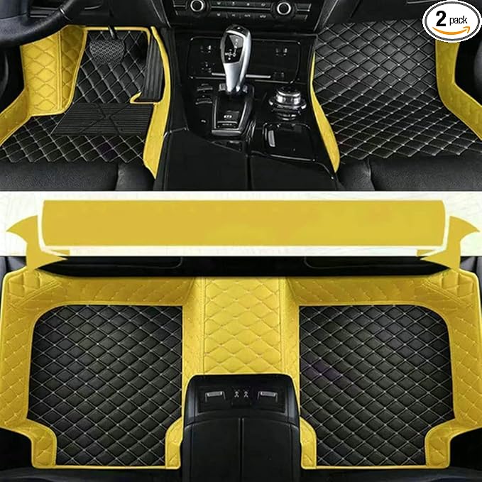 Custom Making Car Floor Mats Compatible with Audi BMW Mercedes-Benz Toyota Lexus Honda Infiniti Nissan Hyundai Kia All Models 2005-2026 (Yellow and Black White)