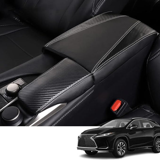 Custom Interior Accessories for Lexus RX 350 350L 450h 450hL 2015-2022 PU Leather Center Console Armrest Box Cover Armrest Cushion Central Armrest Protector Pad(Carbon Fiber Texture)