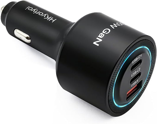 HKyoriyoi 130W USB C Car Charger, 3-Port PD100W+PD30W Super Fast Charging Adapter for iPhone 17/16 Pro Max, Galaxy S25/24 Ultra, Samsung, Android, Type C Cigarette Lighter for Laptop, iPad, MacBook