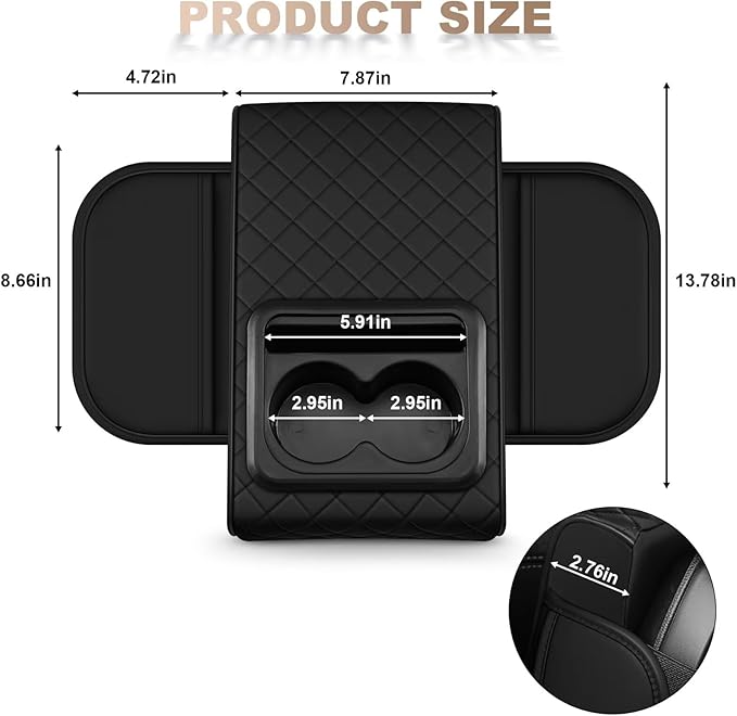 Center Console Cover Fit for Highlander Faux Leather Car Armrest Cushion with Storage Bags, Cup Holder ＆ Phone Storage Multifunctional Middle Console Cover(Black)