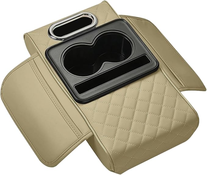 Car Center Console Pad PU Leather Armrest Organizer with Tissue Box Slot for Vehicles, Style B