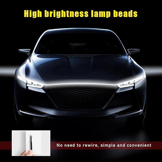 Ohleats 59 Inch Car Hood Light Strip, Exterior Flexible Daytime LED Running Light, Waterproof Auto LED Strip Light with Dynamic Scan Start-up Effect, Car Accessories for SUV Truck (White)