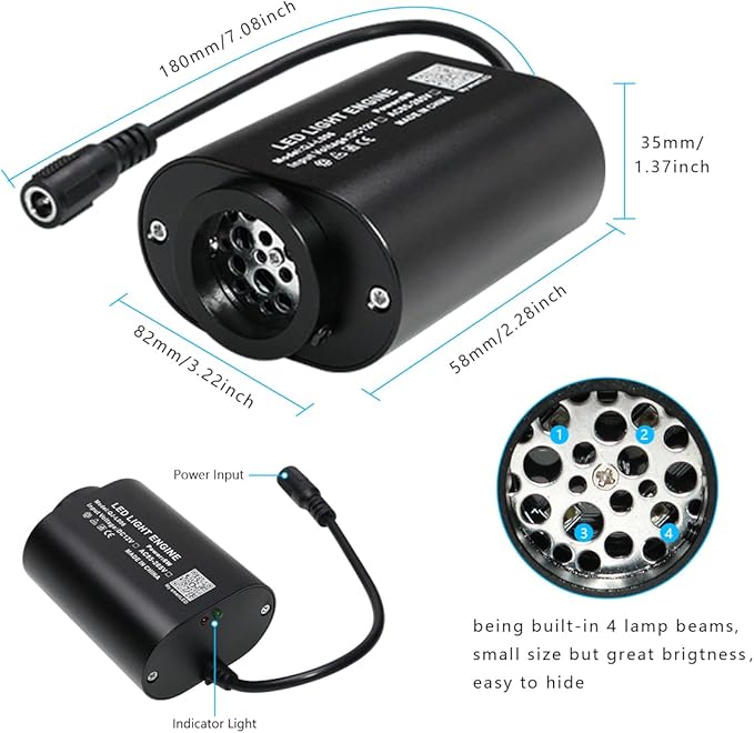 AZIMOM Mini 6W Twinkle 550pcs0.03in 9.8ft Fiber Optic Starlight Headliner+180pcs Fiber Pure White Meteor Shooting Star for Car Home, End Glow Fiber Strands Sound-Activated APP& Remote Control