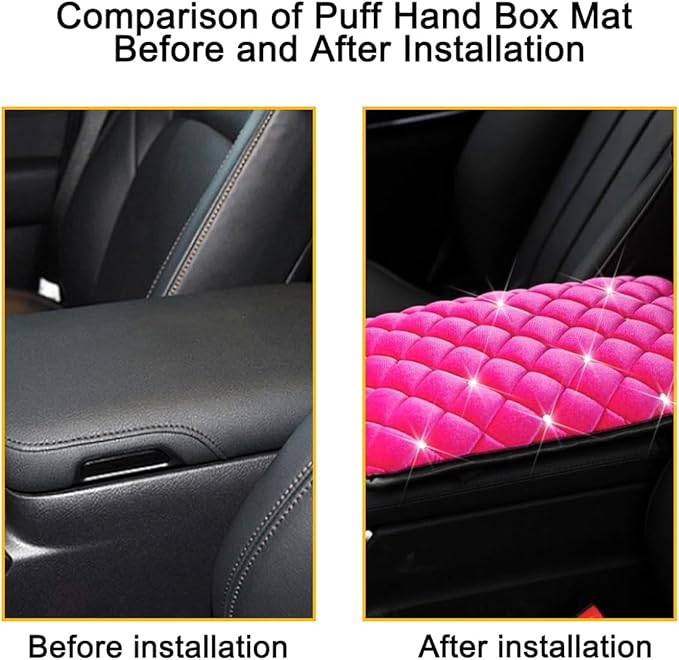 Mandark Bling Car Center Console Cover, Crystal Rhinestone Fluffy Automotive Armrest Seat Box Cushion Pad, Soft Comfortable Diamond Arm Rest Protection Mat, Universal Vehicle Accessories (Rose Red)