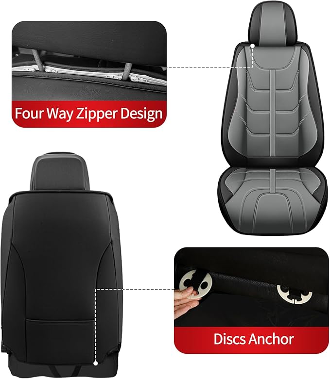 TTX LIGHTING Car Seat Covers fit for Chevrolet Traverse 2018-2026 Front Seat: Premium Leather Automotive Seat Cover with Airbag Compatible Waterproof (2 Seats, Black & Gray)